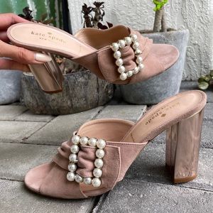 Kate Spade Pink Suede Pearl Rose Gold Heel